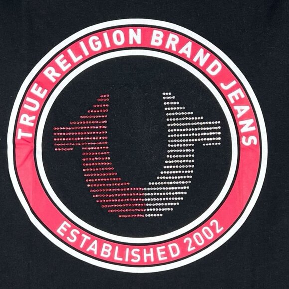 True Religion Men's Jet Black Strike Embellished Short Sleeve T-shirt Medium NWT - Picture 7 of 12